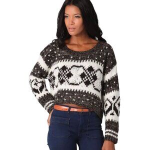 Free People Fairisle Chunky Cropped Sweater Wool Alpaca Blend Size L